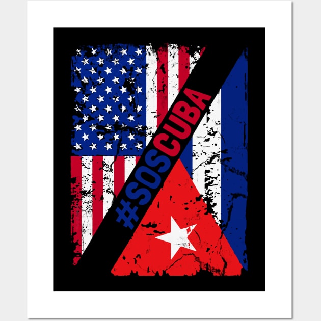 SOS Cuba Flag Free Cuba Libre 2021 Wall Art by dyazagita